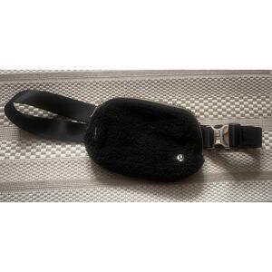 Lululemon Belt Bag Black Sherpa with Gold Buckle